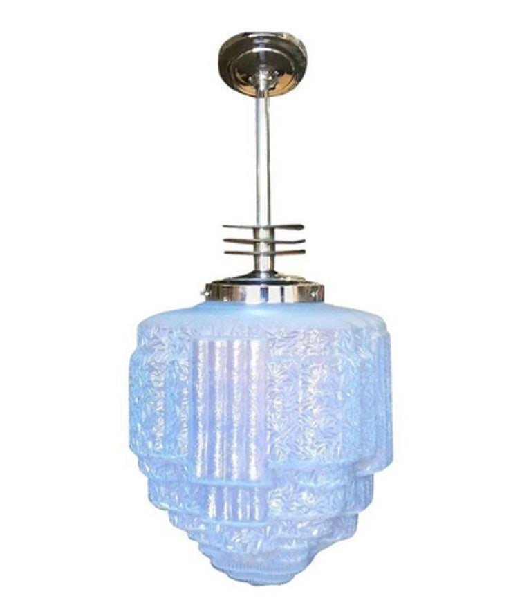 Streamline Ceiling Pendant w Textured Blue Glass Stepped Glass Globe 4 Available - 2