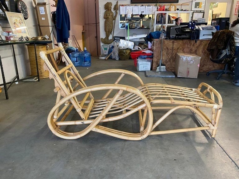 Restored 3/4 3-Strand Round Pretzel Rattan Chaise Reclining Lounge Chair - 3