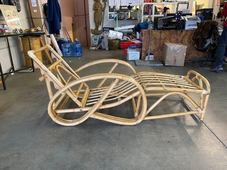 Restored 3/4 3-Strand Round Pretzel Rattan Chaise Reclining Lounge Chair - 4