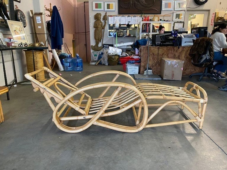 Restored 3/4 3-Strand Round Pretzel Rattan Chaise Reclining Lounge Chair - 5