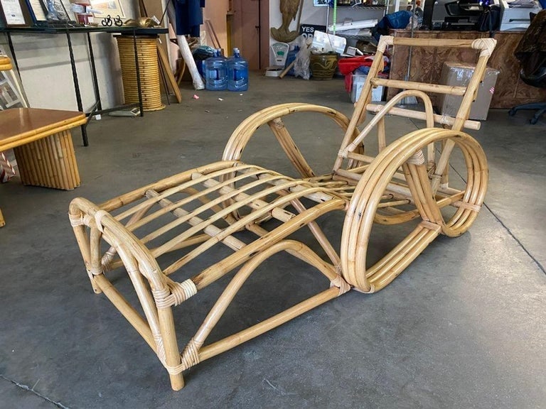 Restored 3/4 3-Strand Round Pretzel Rattan Chaise Reclining Lounge Chair - 7