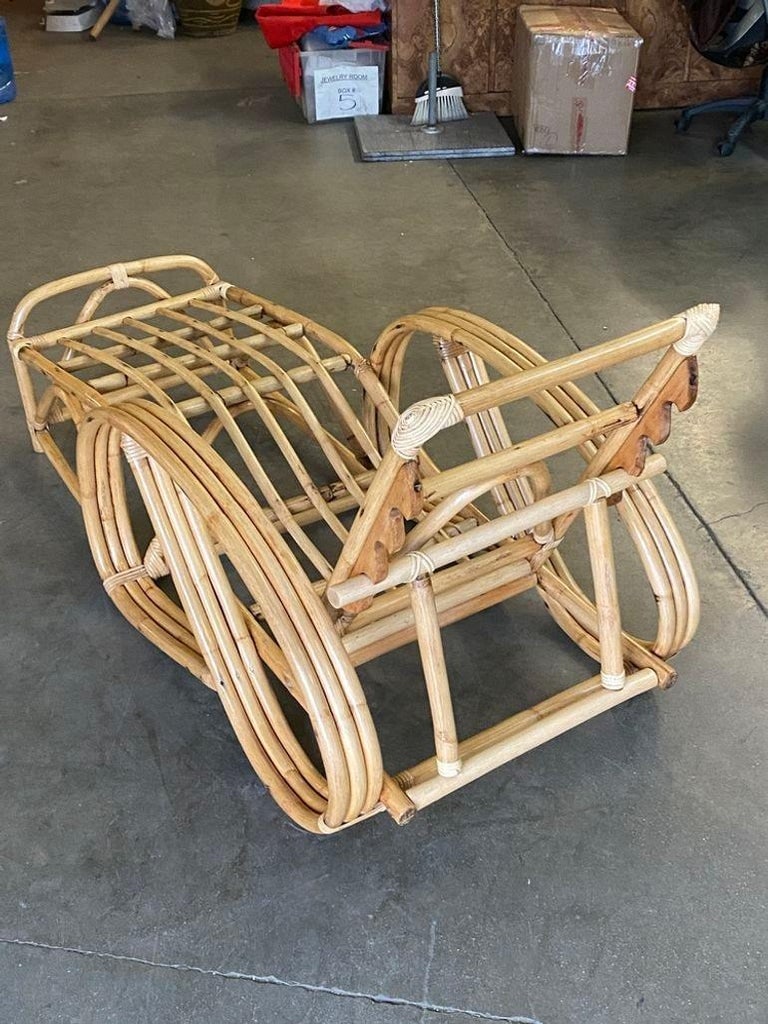 Restored 3/4 3-Strand Round Pretzel Rattan Chaise Reclining Lounge Chair - 8