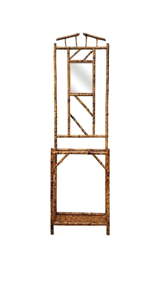 Restored Aesthetic Movement Tiger Tortoise Bamboo Hall Tree With Mirror - 4