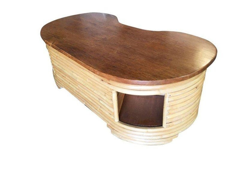 Restored Biomorphic Rattan & Mahogany Coffee Table W Cubby Storage - 3