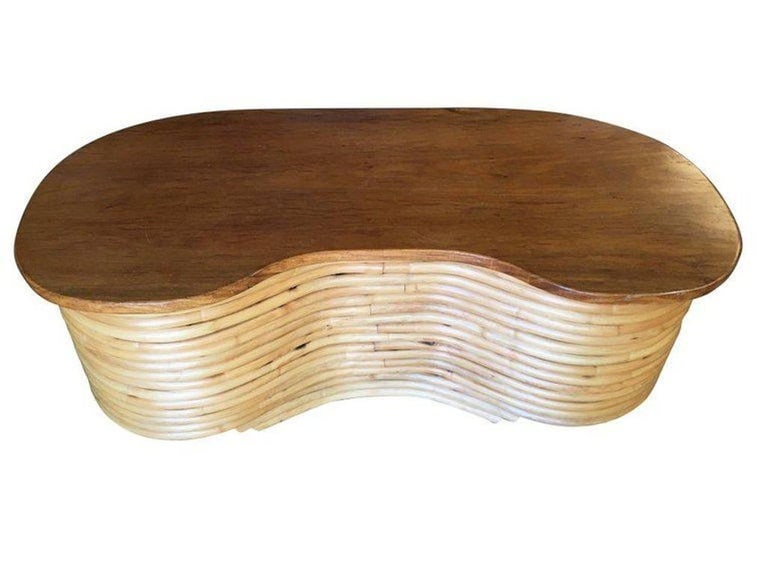 Restored Biomorphic Rattan & Mahogany Coffee Table W Cubby Storage - 4