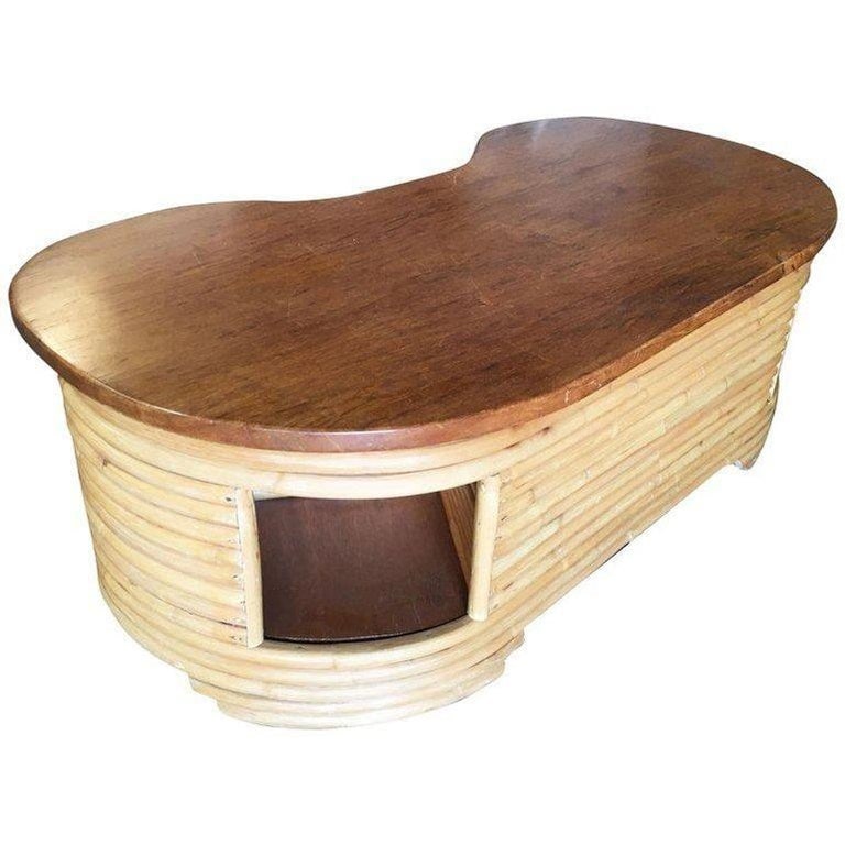 Restored Biomorphic Rattan & Mahogany Coffee Table W Cubby Storage - 5