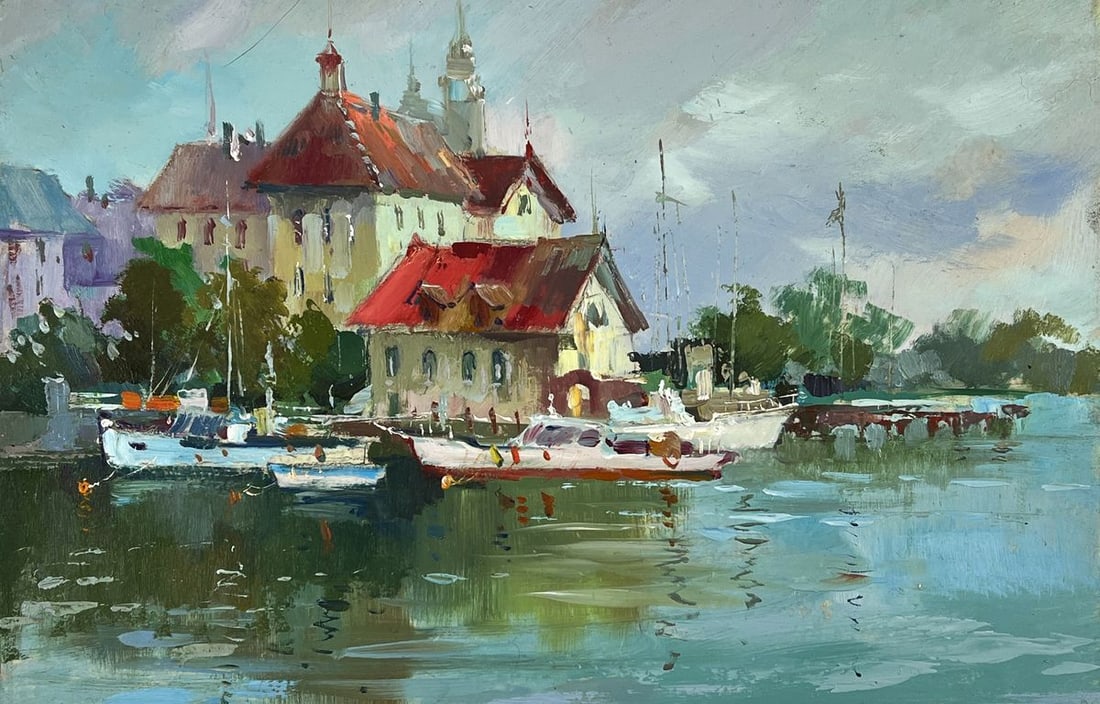 Oil painting Port City on a Cloudy Day Yuriy Suprunchuk - 3