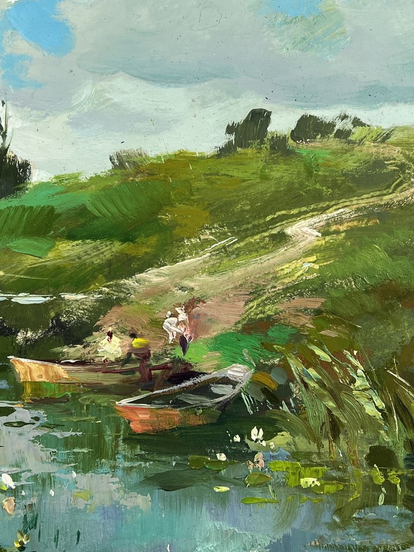 Oil painting River Boats in Nature Yuriy Suprunchuk - 10