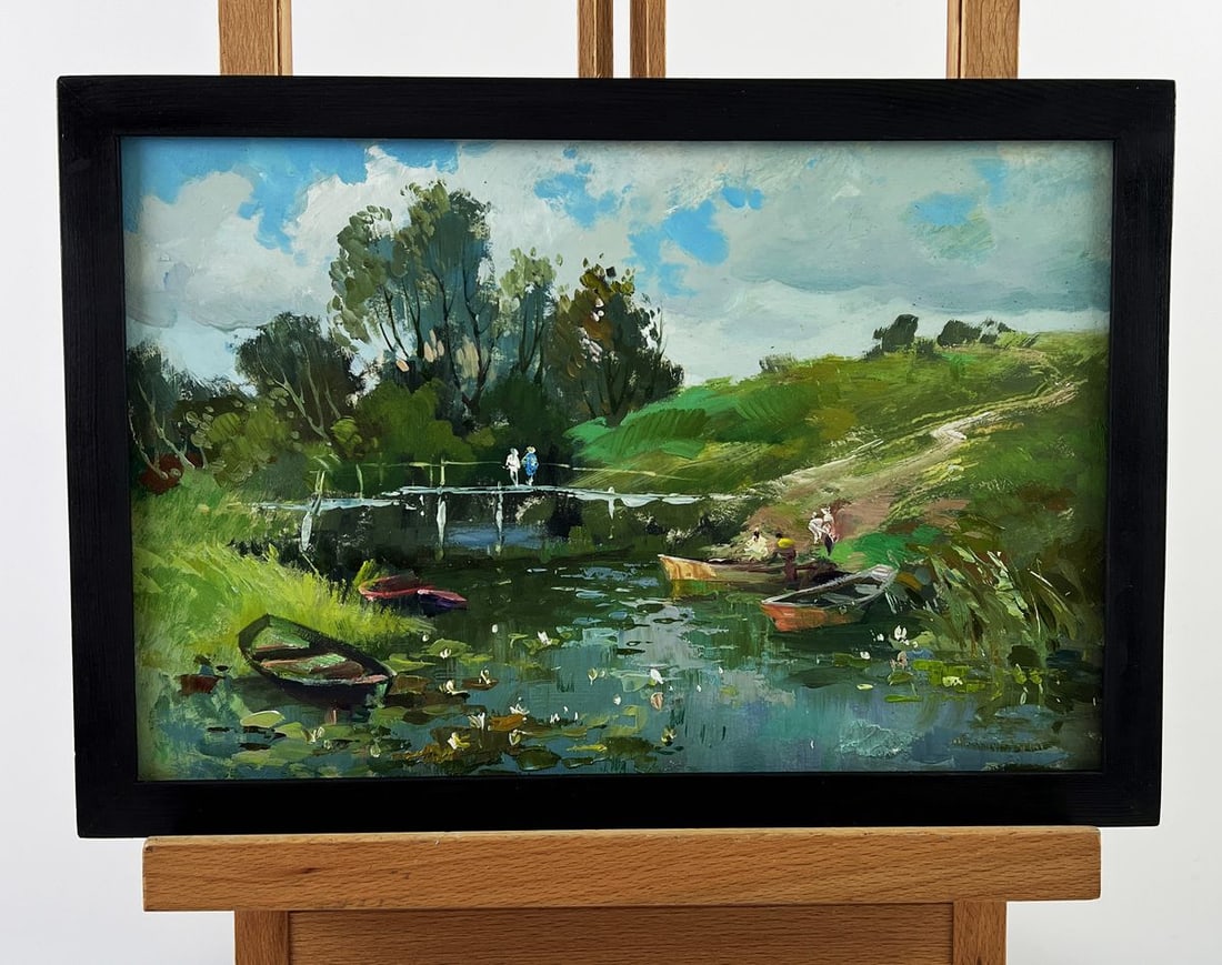 Oil painting River Boats in Nature Yuriy Suprunchuk: Title: Oil painting River Boats in Nature Yuriy Suprunchuk Description: NoAAA6680 *** ABOUT THIS PAINTING *** * TITLE: "River Boats in Nature" * ARTISTS: Yuriy Suprunchuk * SIZE: 20x30 cm/7.87x11.81 i