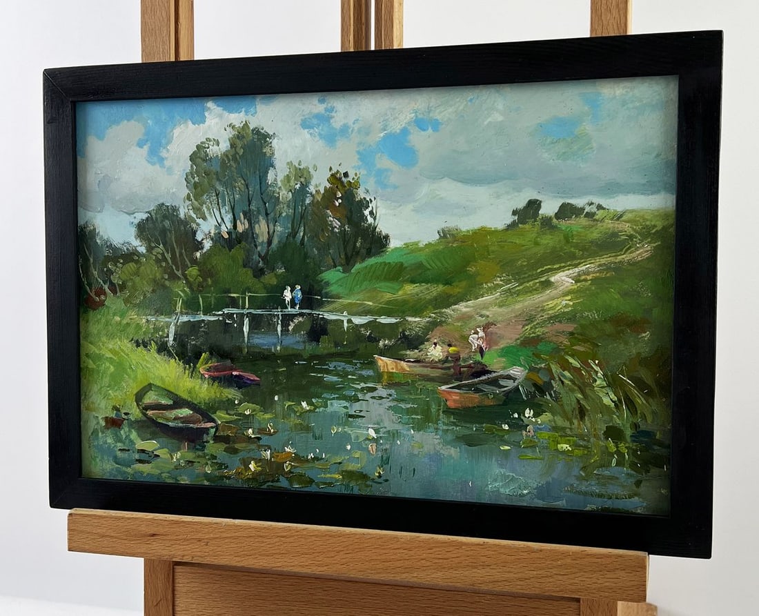 Oil painting River Boats in Nature Yuriy Suprunchuk - 2