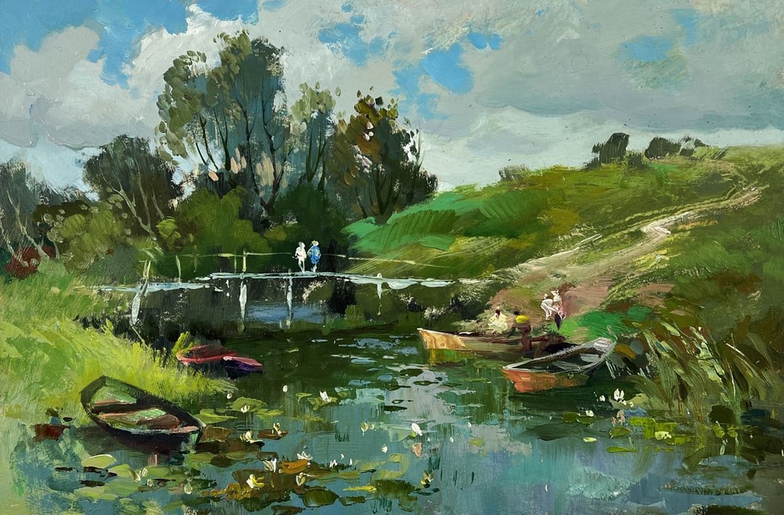 Oil painting River Boats in Nature Yuriy Suprunchuk - 3