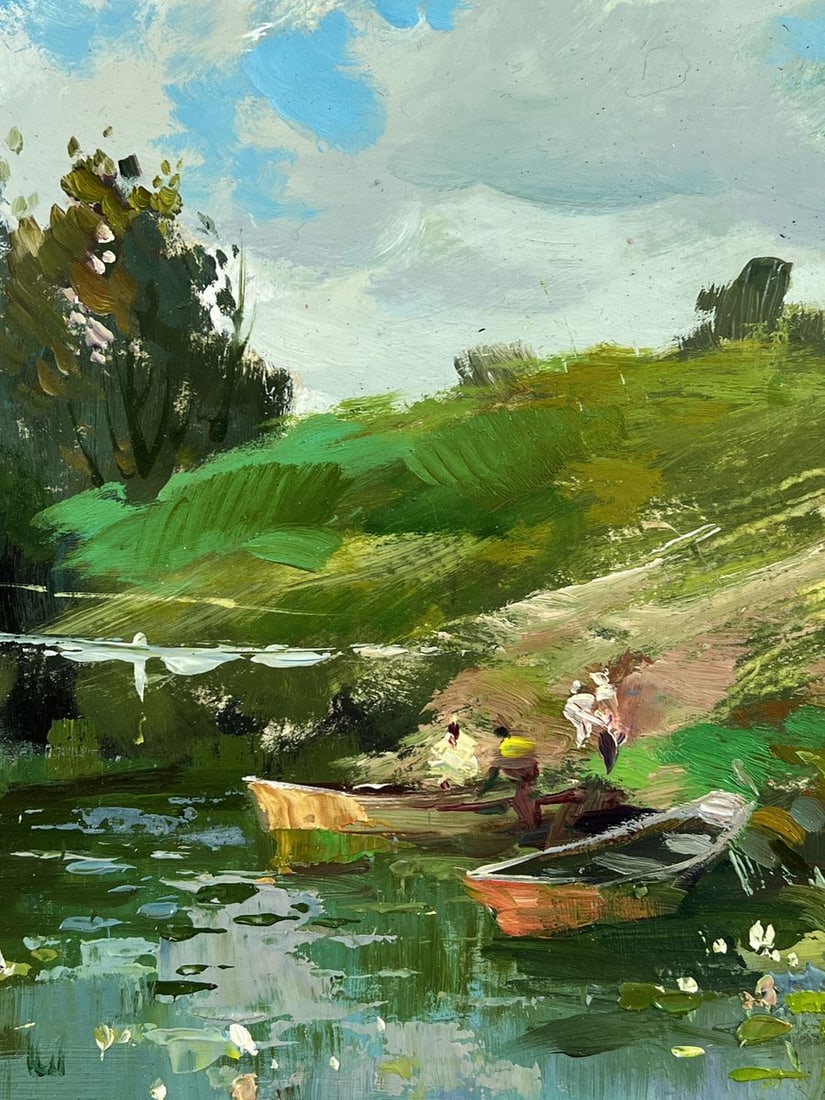 Oil painting River Boats in Nature Yuriy Suprunchuk - 9
