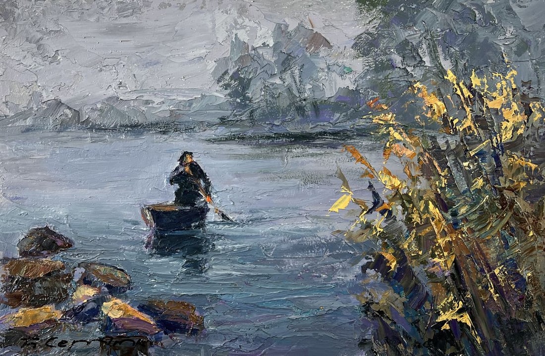 Oil painting On a Boat in the Middle of the River Boris Serdyuk - 3