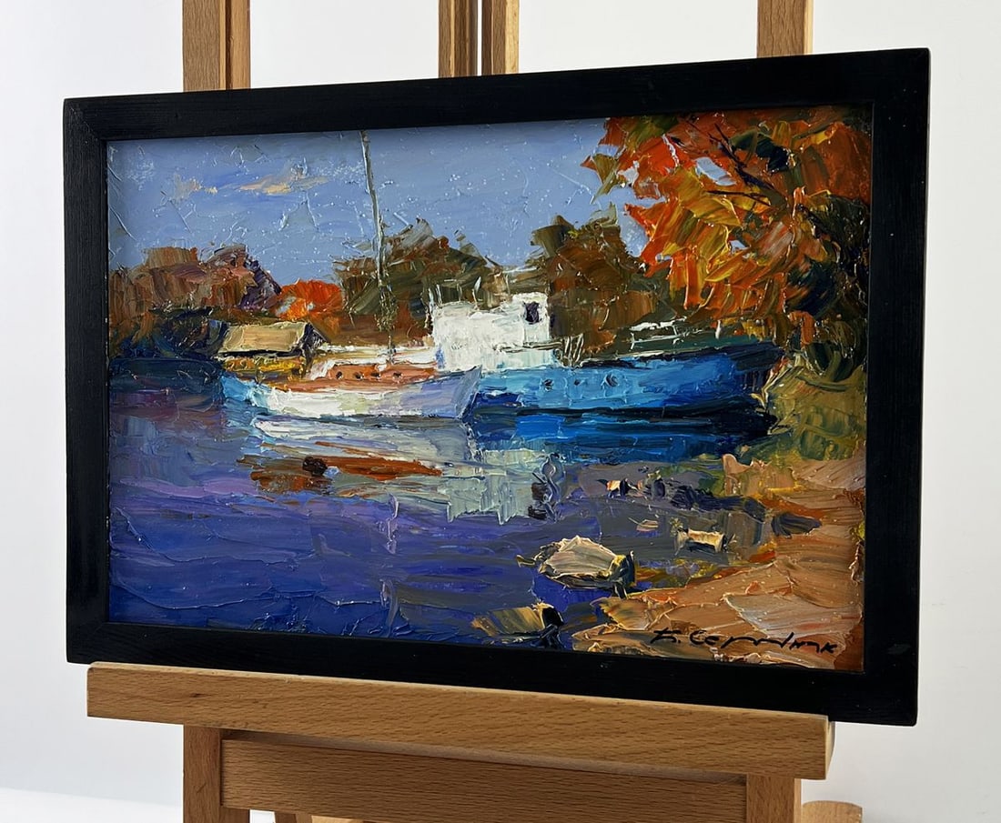 Oil painting Luxury Boat at the Dock Boris Serdyuk - 2