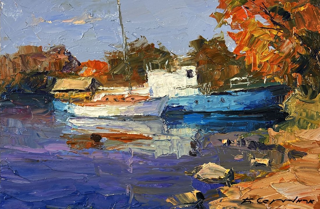 Oil painting Luxury Boat at the Dock Boris Serdyuk - 3