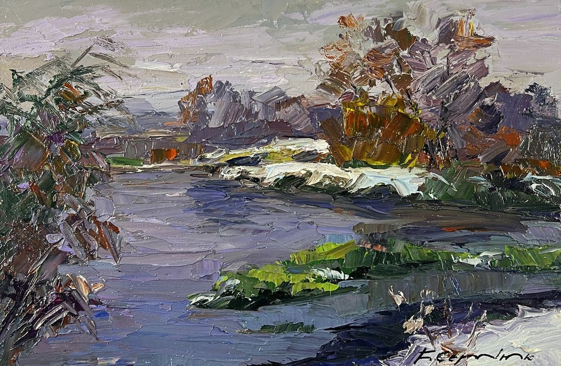 Oil painting First Snow by the River Boris Serdyuk - 3