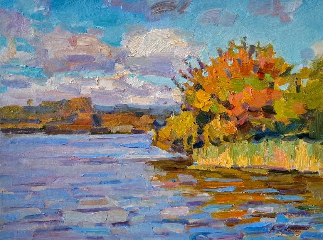 Oil painting Autumn river bank Vyacheslav Pereta: Title: Oil painting Autumn river bank Vyacheslav Pereta Description: NoTep 162 Oil painting Autumn River Bank Vyacheslav Pereta reveals the artist's refined mastery of impressionistic technique and co