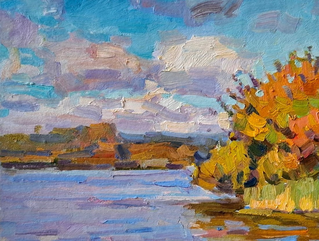 Oil painting Autumn river bank Vyacheslav Pereta - 2