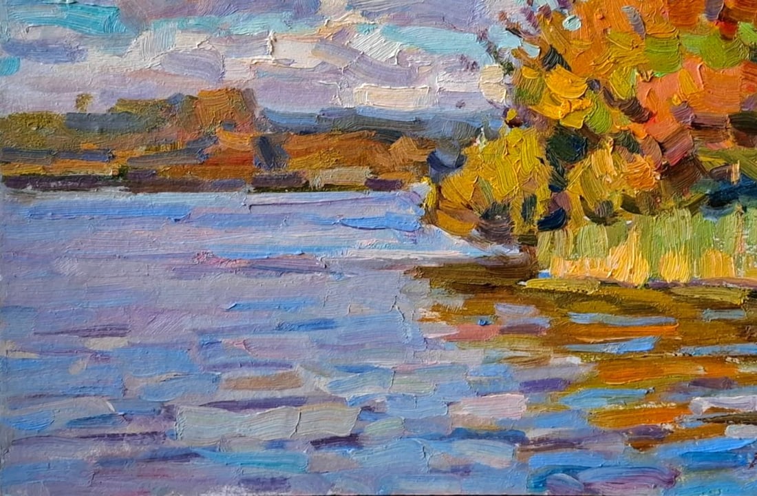 Oil painting Autumn river bank Vyacheslav Pereta - 4