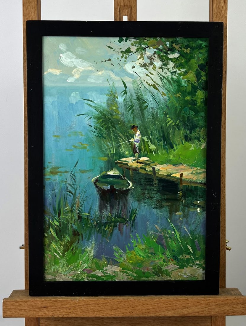 Oil painting River Fishing on a Boat Yuriy Suprunchuk (1 of 11)
