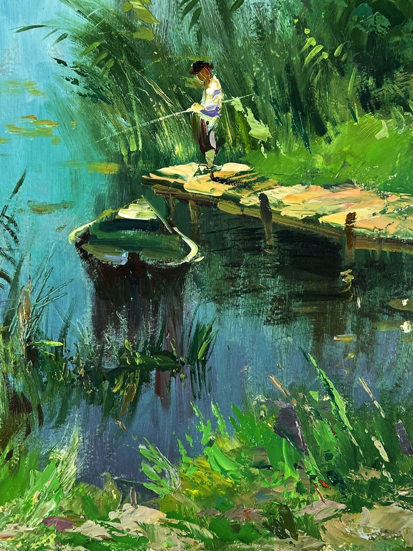 Oil painting River Fishing on a Boat Yuriy Suprunchuk - 9