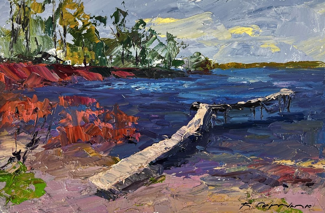 Oil painting Wooden bridge on the river Boris Serdyuk - 3