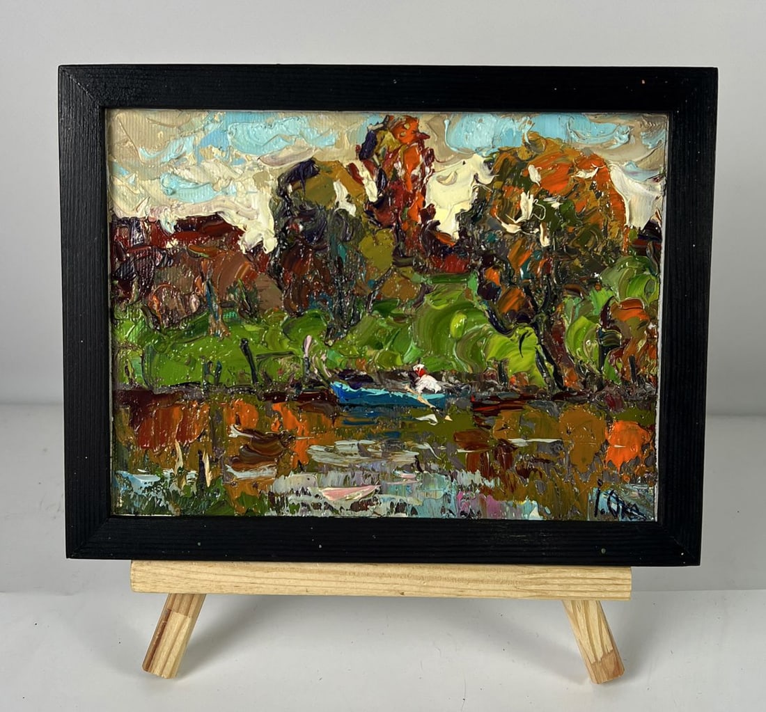 Oil painting Autumn day on the river Oksana Ivanyuk: Title: Oil painting Autumn day on the river Oksana Ivanyuk Description: NoAAA6425 *** ABOUT THIS PAINTING *** * TITLE: "Autumn day on the river" * ARTISTS: Oksana Ivanyuk * SIZE: 15x20 cm/5.90x7.87 in