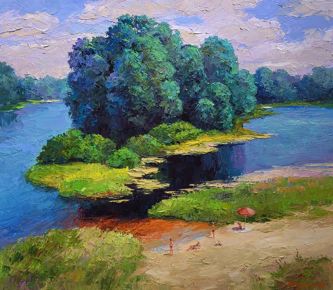 Oil painting Relaxation on the river beach Boris Serdyuk: Title: Oil painting Relaxation on the river beach Boris Serdyuk Description: NoSERB 1235 The Oil painting Canvas titled "Relaxation on the river beach" captures the serenity and warmth of a summer's d