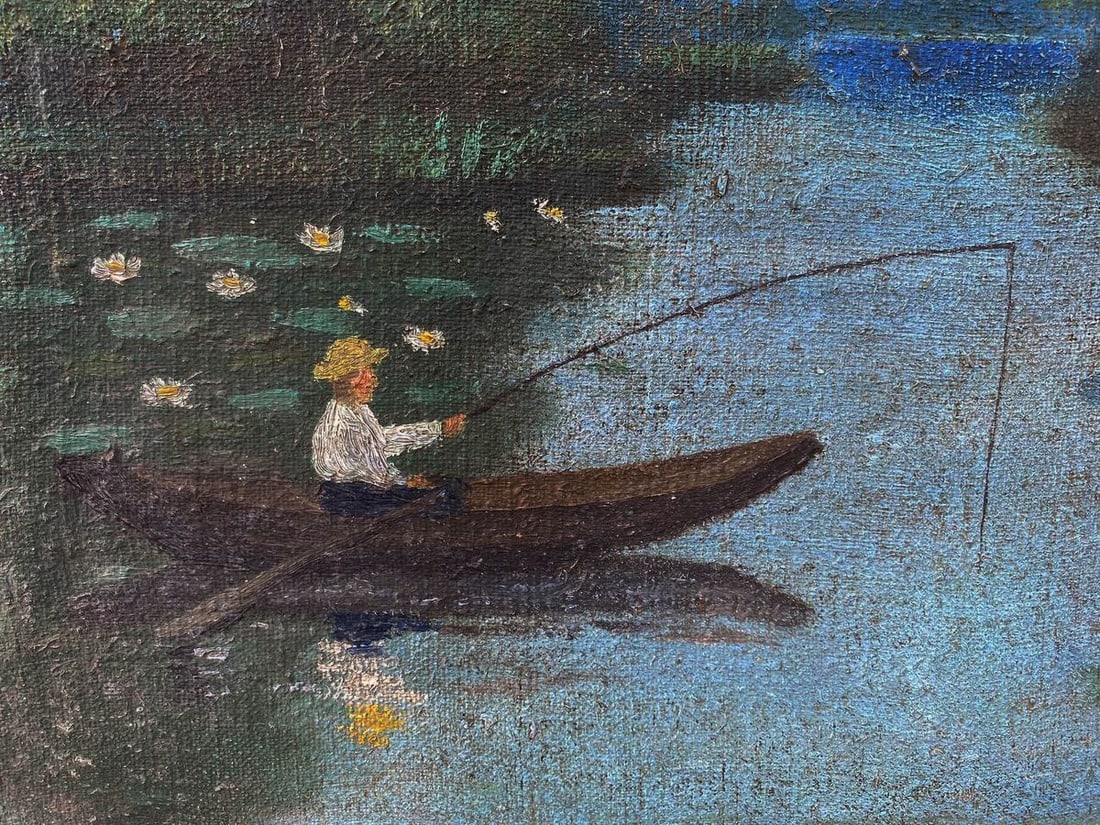 Oil painting Fisherman in a village river Unknown artist - 2