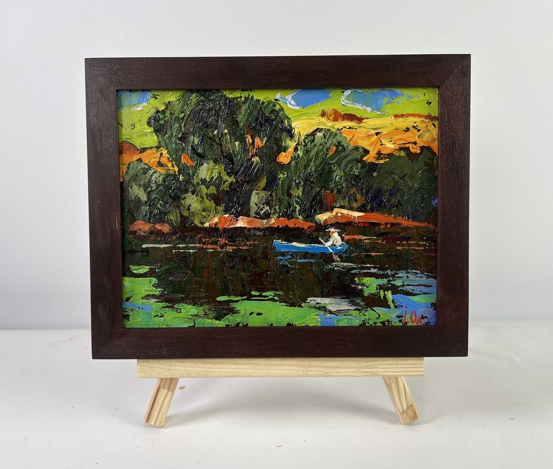 Oil painting Willows bent over the silence Alex Kalenyuk: Title: Oil painting Willows bent over the silence Alex Kalenyuk Description: NoAAA5095 The oil painting on Cardboard titled "Willows Bent Over the Silence" is a contemplative, emotionally resonant