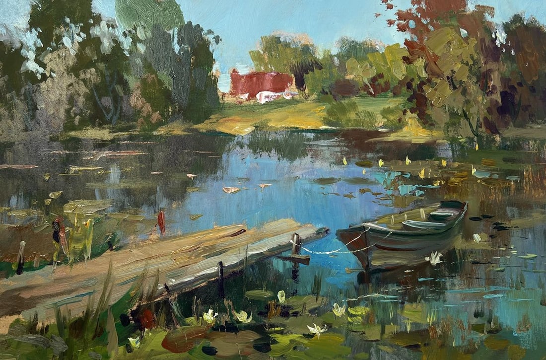 Oil painting Boat in a lumber mill Yuriy Suprunchuk - 3