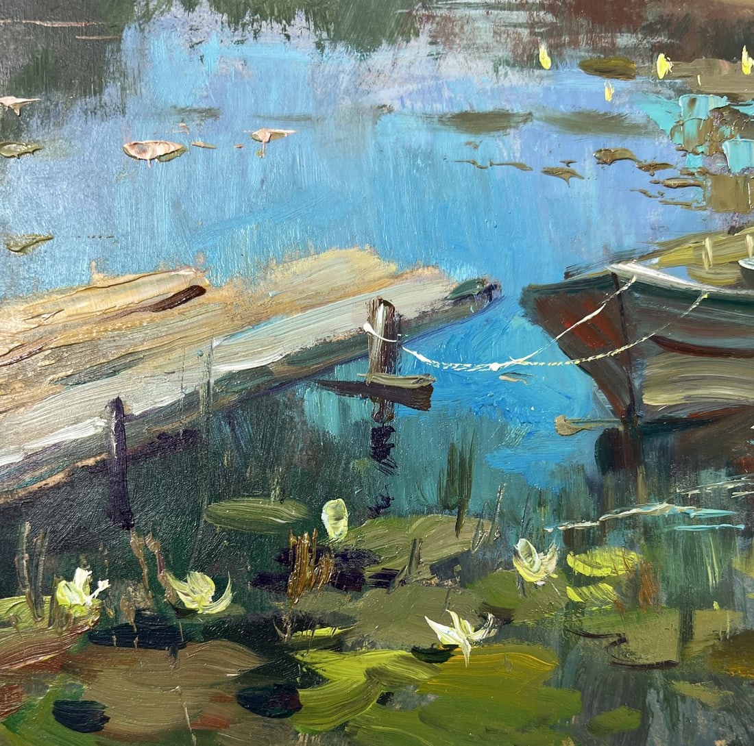 Oil painting Boat in a lumber mill Yuriy Suprunchuk - 8