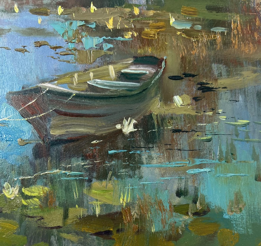 Oil painting Boat in a lumber mill Yuriy Suprunchuk - 9