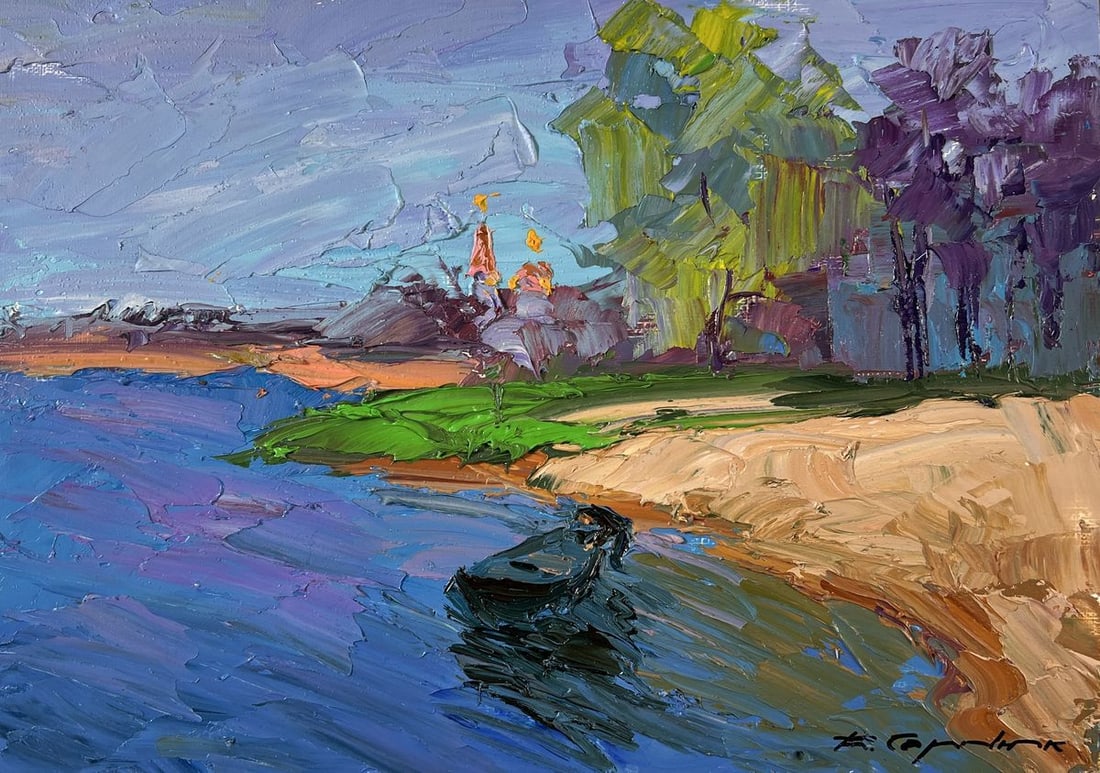 Oil painting Summer river bank Boris Serdyuk - 3