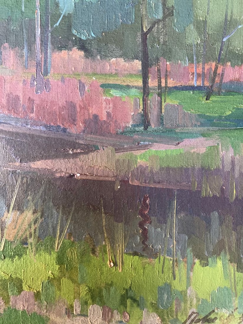 Oil painting There is a river in the forest Peter Tovpev - 10