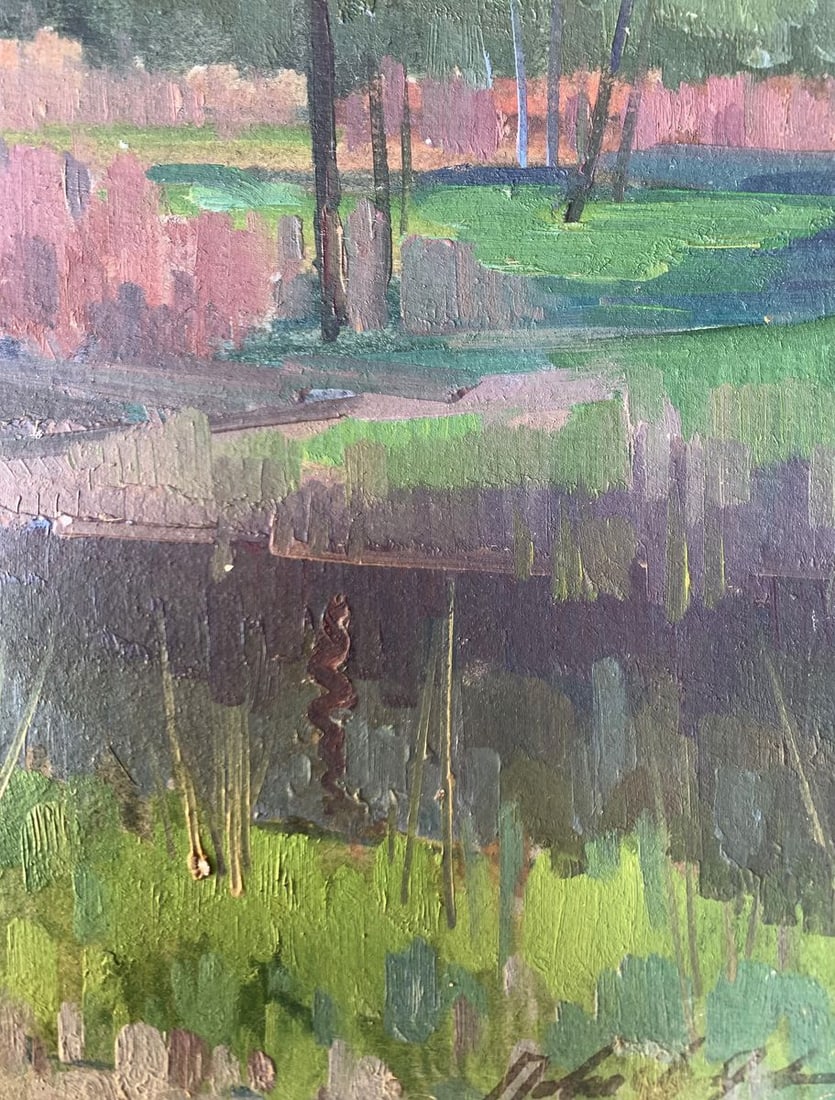 Oil painting There is a river in the forest Peter Tovpev - 11