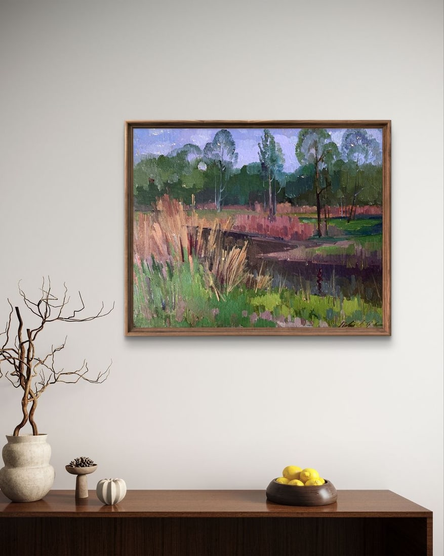Oil painting There is a river in the forest Peter Tovpev - 3