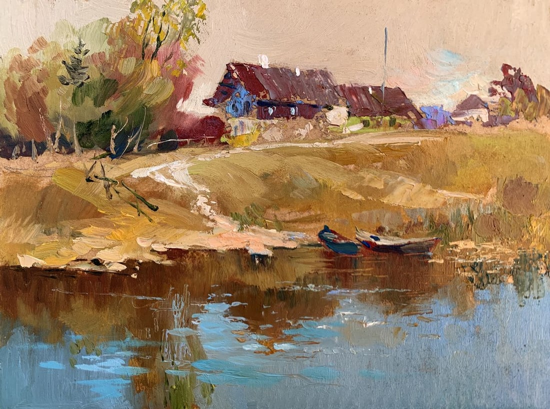 Oil painting Village life Yuriy Suprunchuk: Title: Oil painting Village life Yuriy Suprunchuk Description: NoAAA3628 The painting "Village Life" offers a glimpse into the peaceful charm of rural living, capturing the harmony between human activ