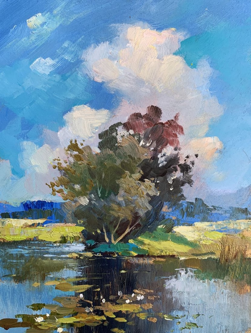 Oil painting Memory of a place in nature Yuriy Suprunchuk: Title: Oil painting Memory of a place in nature Yuriy Suprunchuk Description: NoAAA3639 The painting "Memory of a Place in Nature" captures the serene beauty of a quiet, idyllic landscape, evoking a s