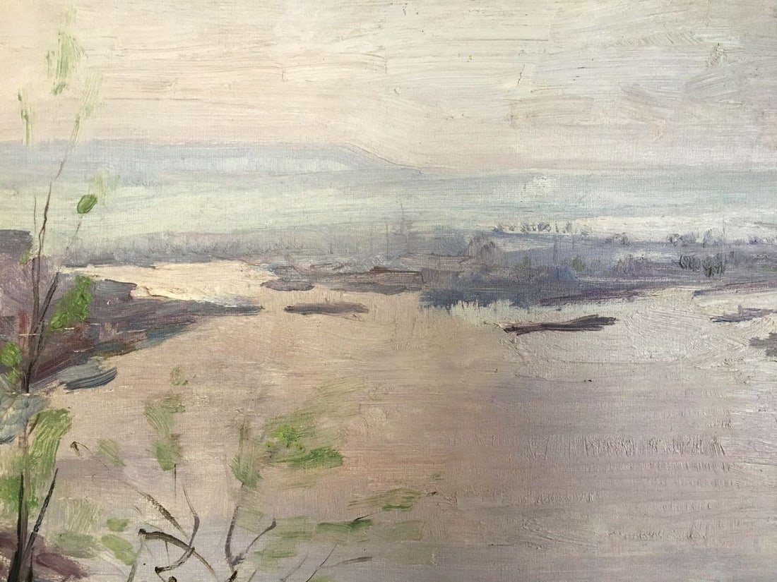 Oil painting River landscape Isakhanov M. S. - 2