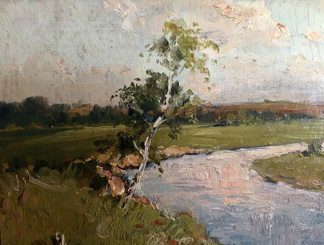 Oil paintign River landscape Sergeyev N. S. - 2