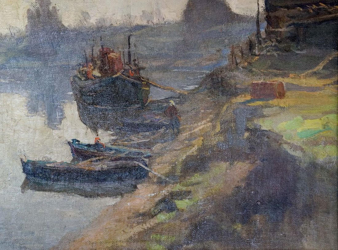 Oil painting Moored boats Romadin N. M. - 2