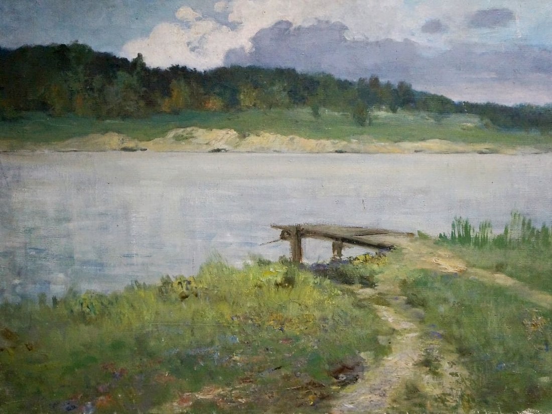 Oil painting Path to the river: Title: Oil painting Path to the river Description: NoVern 618 *** ABOUT THIS PAINTING *** * TITLE: "Path to the river" * ARTISTS: Unknown artist * SIZE: 60x80 cm/'23.62x31.49 inches' * MEDIUM: oil,
