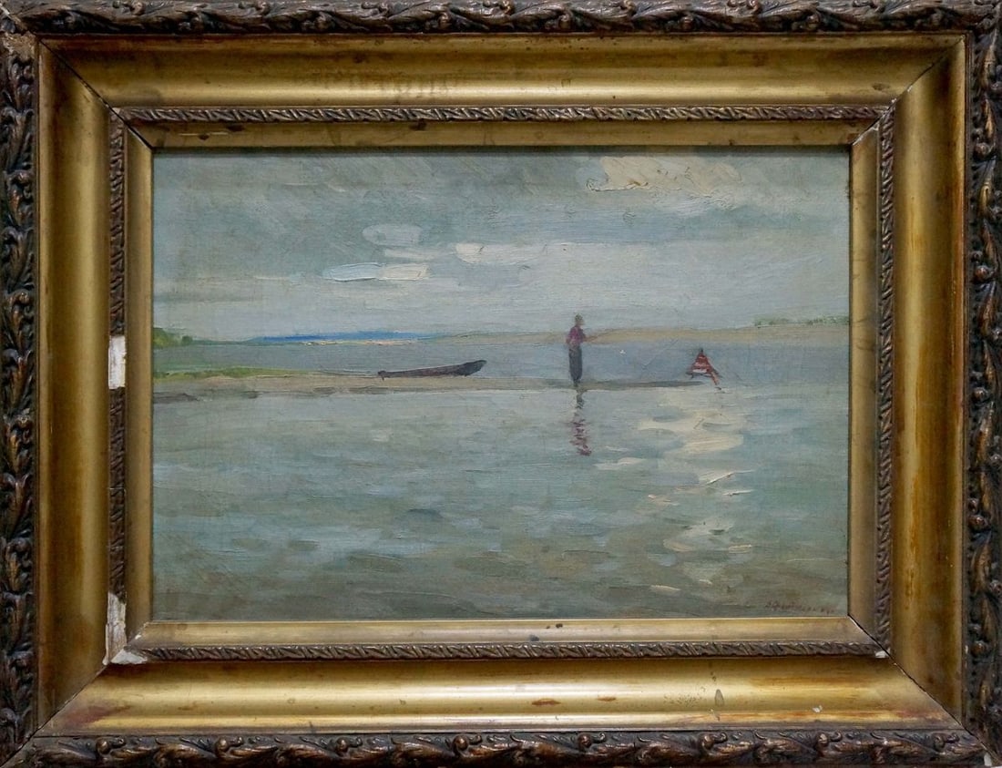 Oil painting Fishing: Title: Oil painting Fishing Description: NoVern 1504 *** ABOUT THIS PAINTING *** * TITLE: "Fishing" * ARTISTS: Unknown artist * SIZE: 35x50 cm/'13.77x19.68 inches', frame size: 52x67 cm/'20.47x26.37