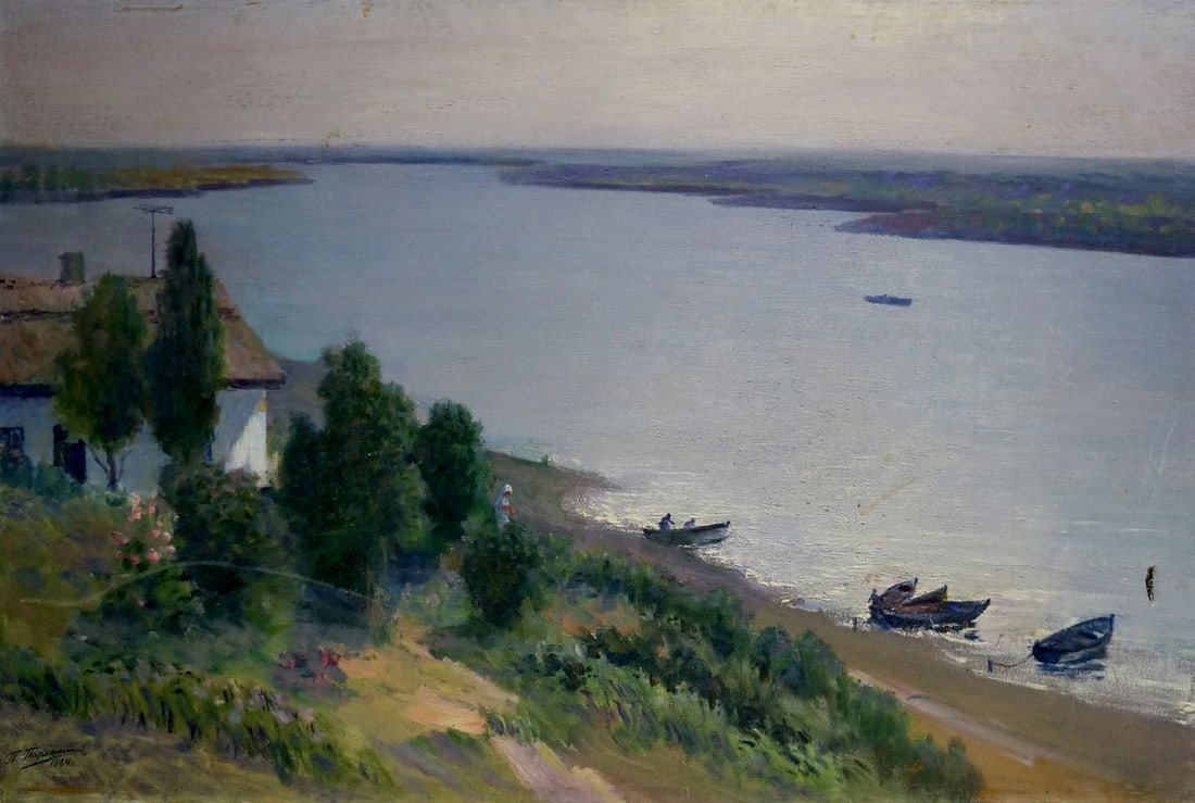 Oil painting River flows: Title: Oil painting River flows Description: NoVern 1063 *** ABOUT THIS PAINTING *** * TITLE: "River flows" * ARTISTS: Parhet Petr Panteleimonovich * SIZE: 80x120 cm/'31.49x47.24 inches' * MEDIUM: oil