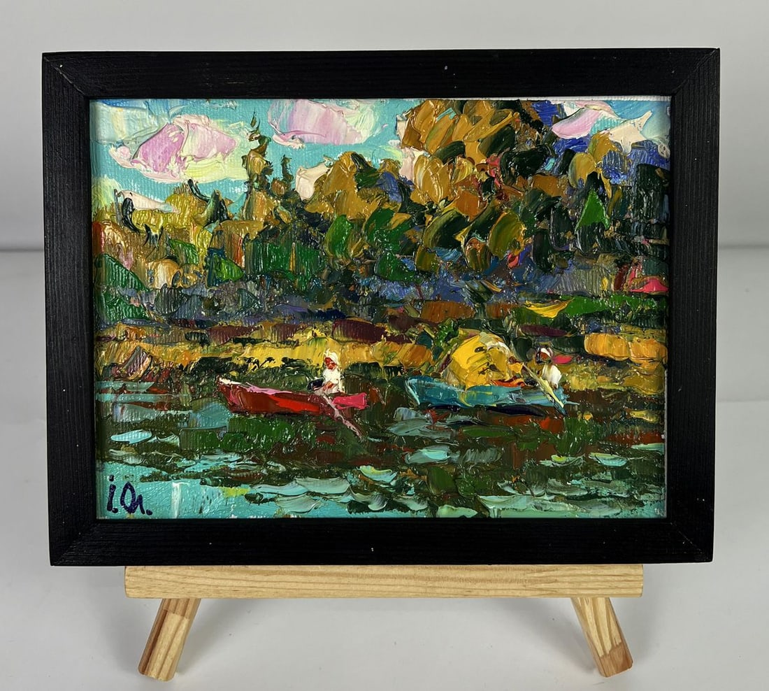 Oil painting On boats along the river Oleksiy Ivanyuk: Title: Oil painting On boats along the river Oleksiy Ivanyuk Description: NoAAA6209 *** ABOUT THIS PAINTING *** * TITLE: "On boats along the river" * ARTISTS: Oleksiy Ivanyuk * SIZE: 15x20 cm/5.90x7.8