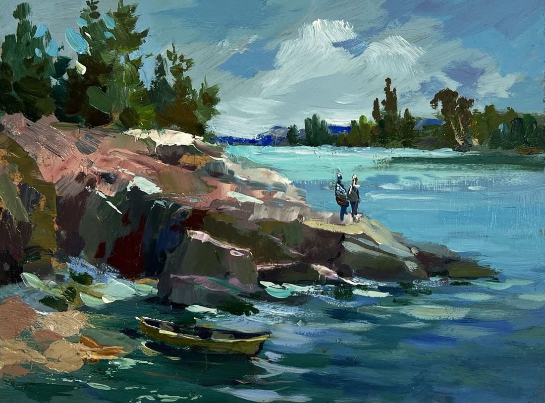 Oil painting Fishermen by the river Yuriy Suprunchuk - 3