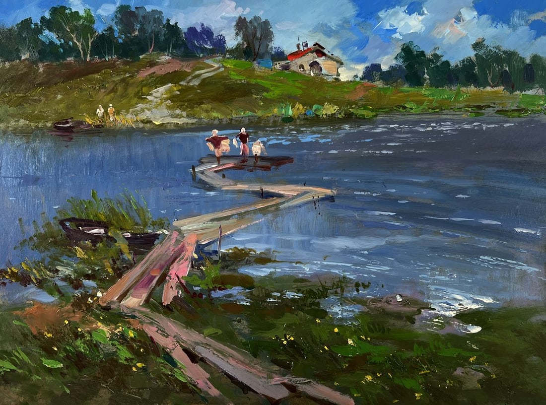 Oil painting People looking at the flow of river Yuriy Suprunchuk - 3