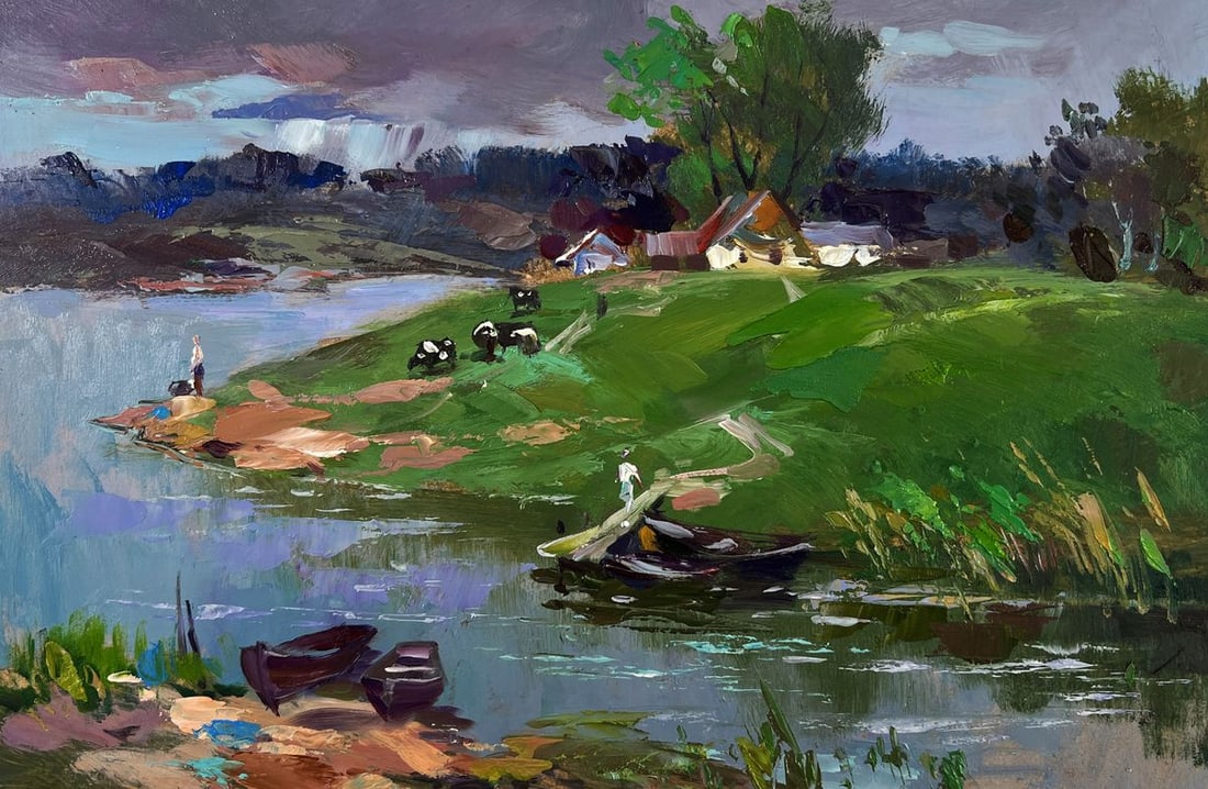 Oil painting Village nestled on a quiet shore Yuriy Suprunchuk - 3