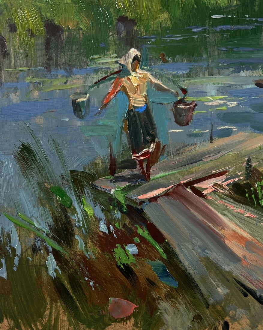 Oil painting Life by the village river Yuriy Suprunchuk - 7